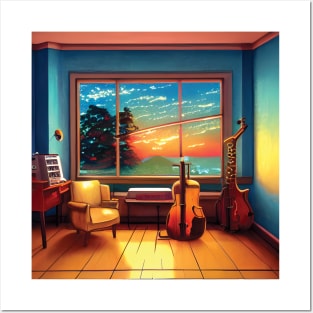 Musician Cello Practice Under Sunset View Posters and Art